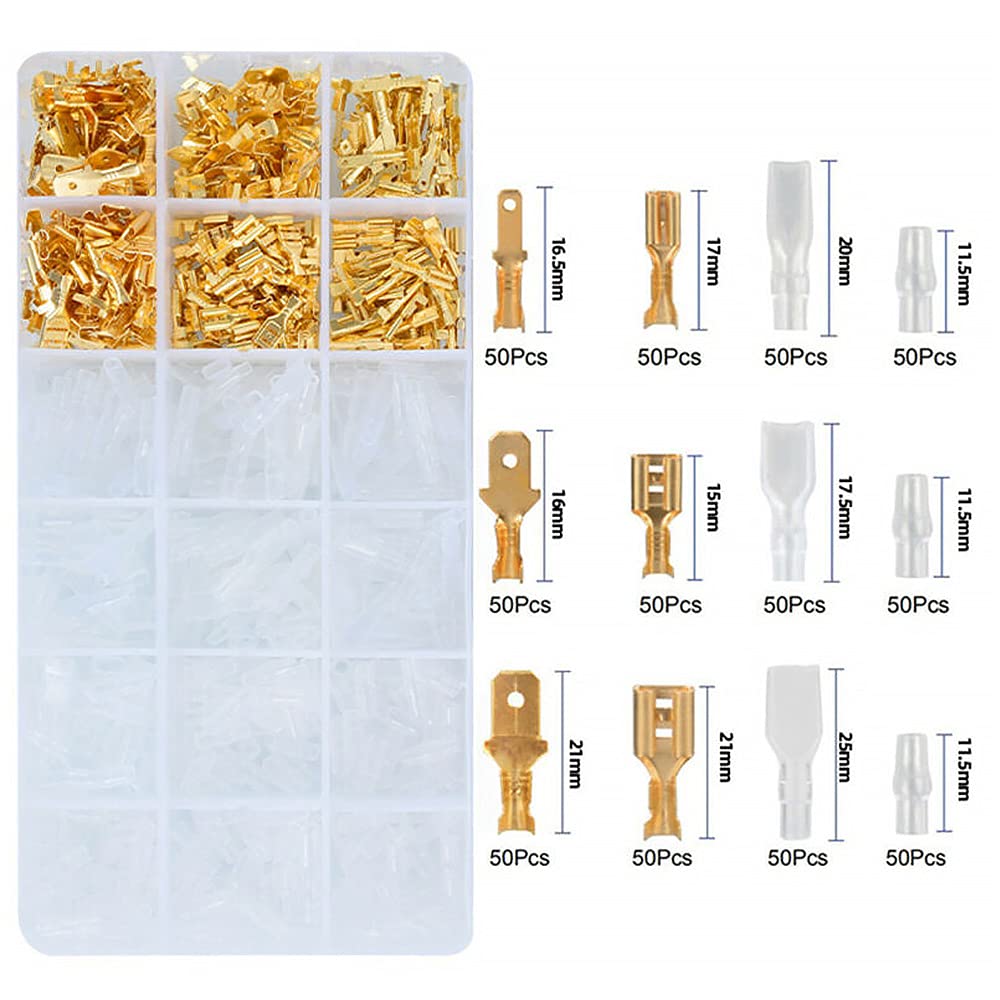 HASTHIP Wire Terminals Crimping Tool Kit with 600 Spade Connectors and Ratcheting Crimper | Alloy Steel for DIY and Automotive Wiring