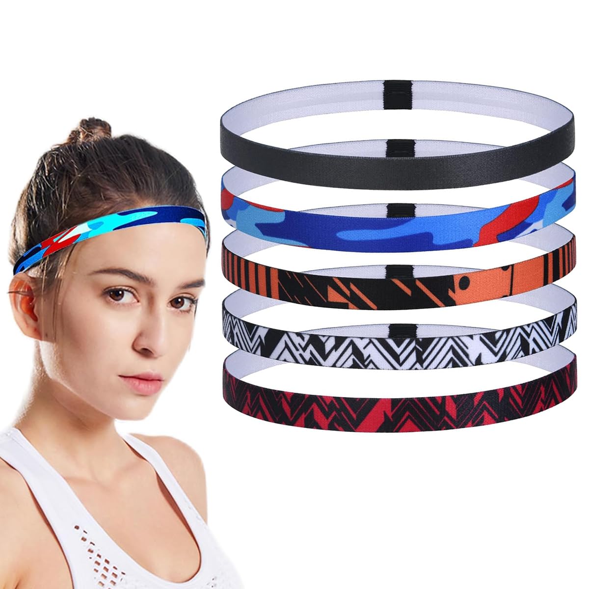 Proberos® Sport Headbands Stretchy Slim Sweatbands for Men Women Non-slip Running Sweatbands Sport Headbands Yoga Headband Fashion Print Fitness Headbands for Running Gym Yoga