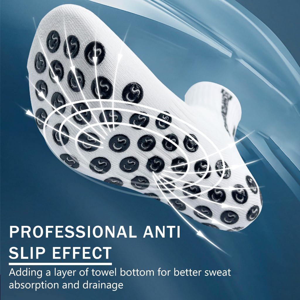 PROBEROS Football Socks for Men with Silicone Grip Dots and Thick Cushion White | Anti Slip Athletic Performance