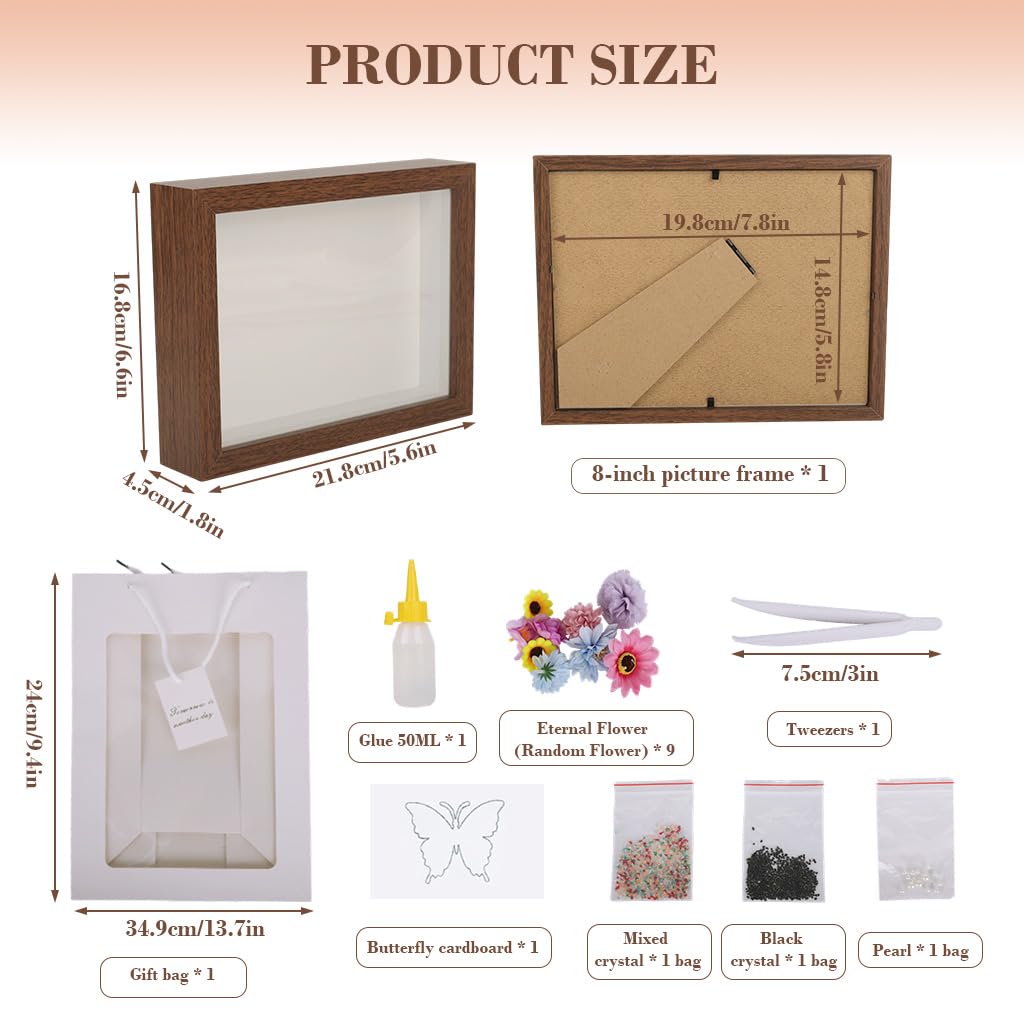 HANNEA® DIY Butterfly Art Craft Kit, Dreamy Preserved Flower Butterfly-inspired Art Craft Kit 8x6 Inch, Handmade Wall Decoration Gift with Crystal Particles & Artificial Silk Flowers