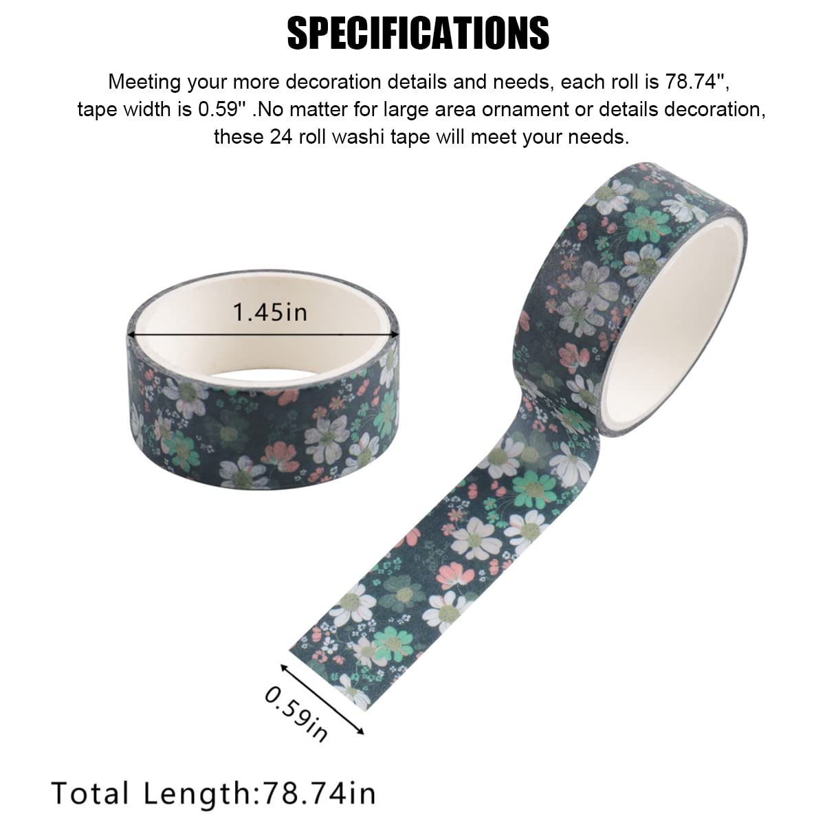 HASTHIP® 24 Roll Washi Tapes Set For Journal Floral Theme Vintage Washi Tape Aesthetic Decorative Tape Washi Tape Perfect for Scrapbook, Bullet Journal