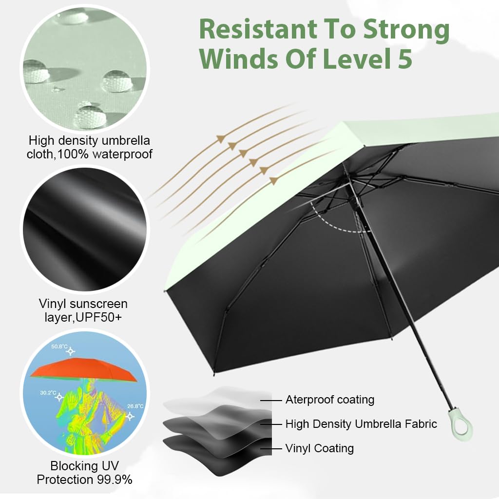 PALAY® Mini Sun Umbrella UPF 50+ Sun Protective Sun Umbrella with Black Liner 6 Strong Ribs Design Fashion Outdoor Folding Umbrella Travel Lightweight Umbrella with Rubberized Hanging Handle