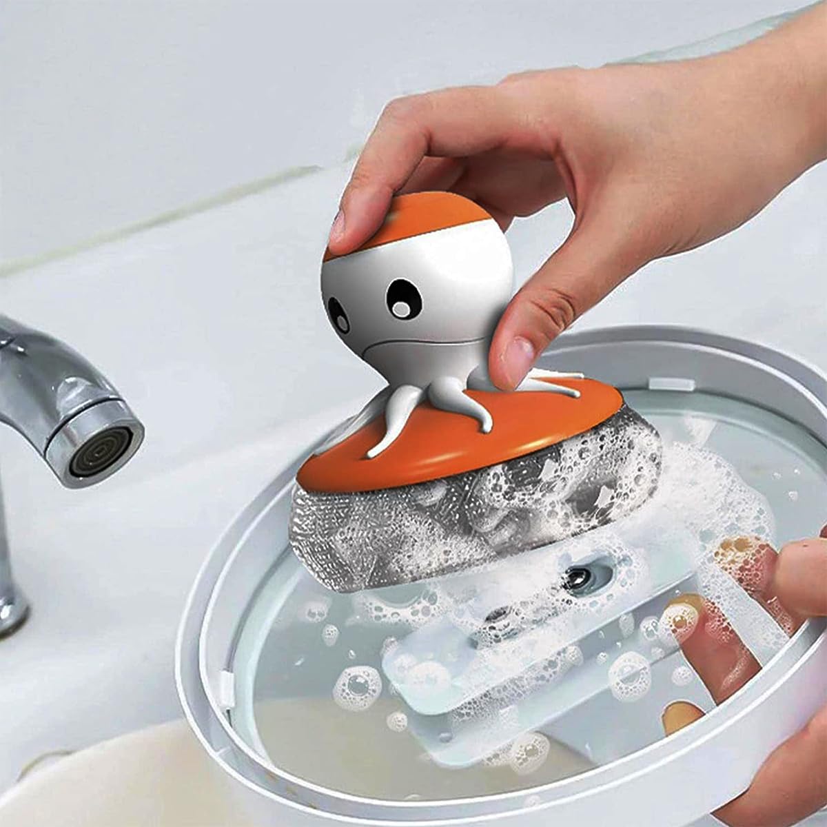 HASTHIP® Cute Octopus Stainless Steel Cleaning Scrubber Brush, Kitchen Dish Washing Brush Set, Dish Scrubber dishwashing Brush