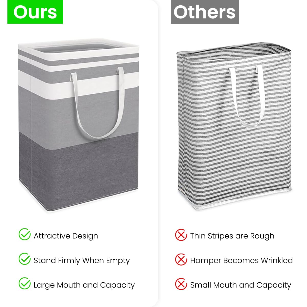 HASTHIP Laundry Hamper for Clothes with Freestanding Foldable Design 75L | Cotton Linen Baskets