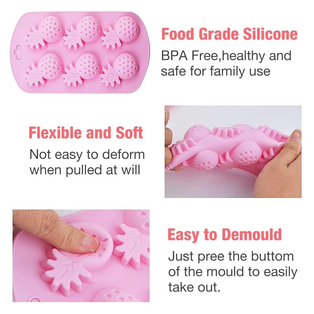 SNOWIE SOFT Fruit Shaped Silicone Molds Set for Chocolate & Jelly | 4Pcs BPA-Free Kitchen Molds
