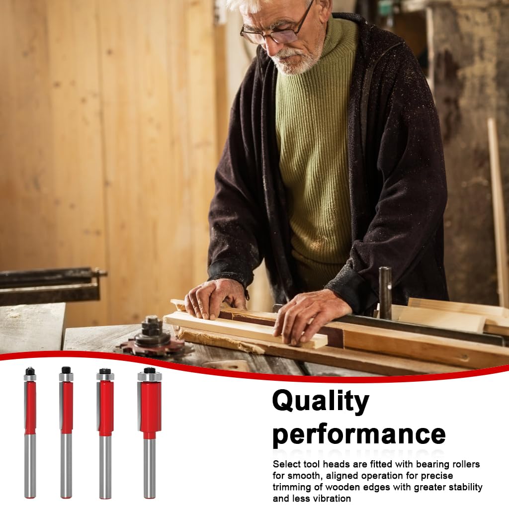 Serplex Flush Trim Router Bit Set for Woodworking with 12 pcs 1/4 in Shanks | Hard Alloy Cutter