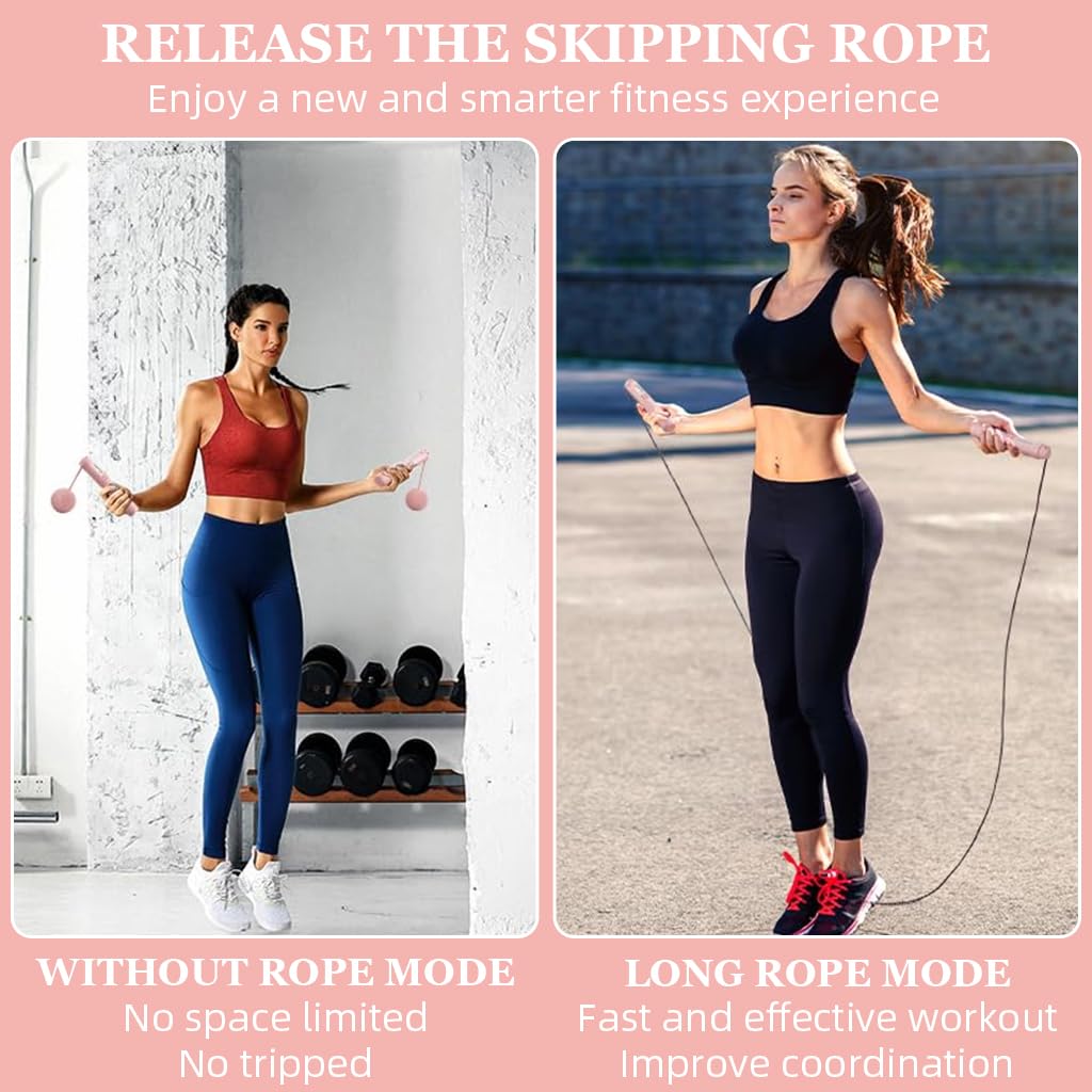 Proberos Skipping Rope for Cardio Fitness with 3 m Stainless Steel PVC Wire & Calorie Counter | Adjustable Cordless Weighted Handles Pink