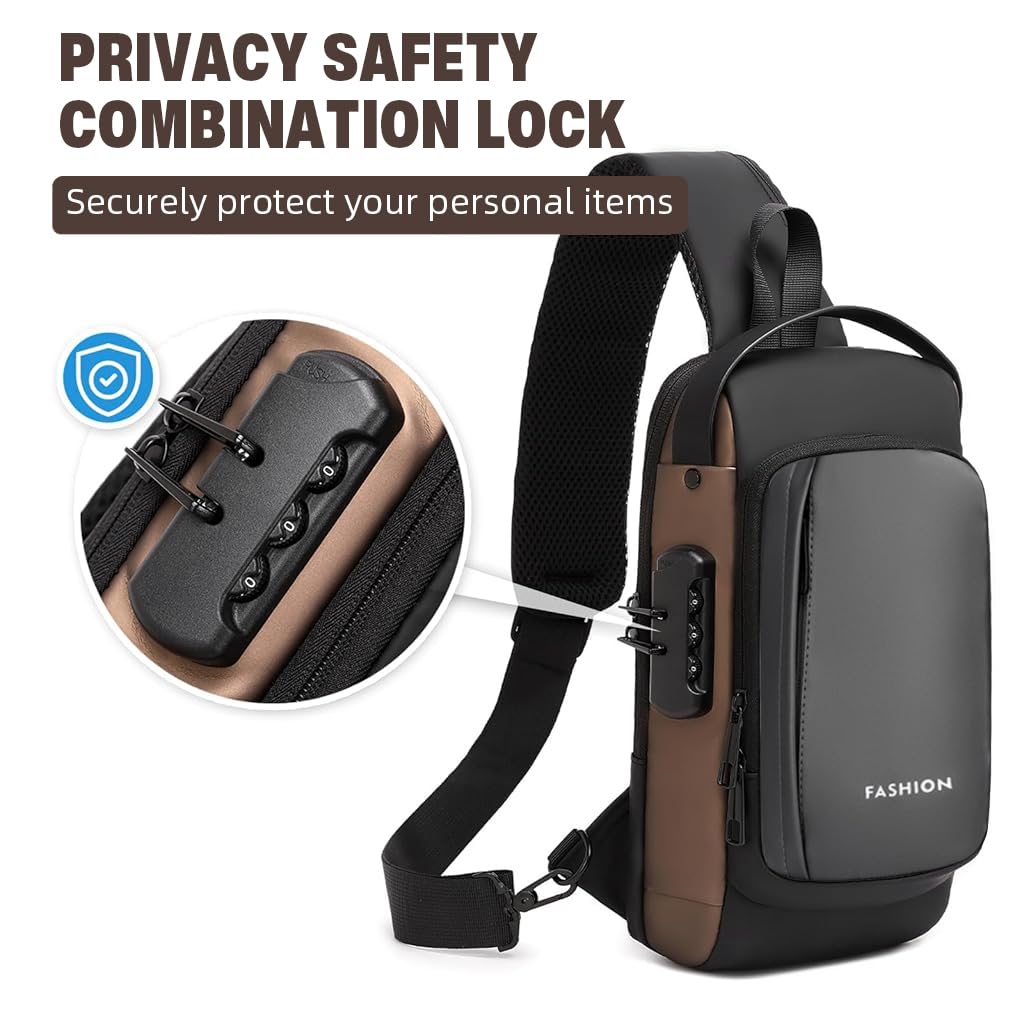 Zibuyu Waterproof Sling Bag for Men with Digital Password Lock and Lightweight Design | Ideal for Travel and Commuting