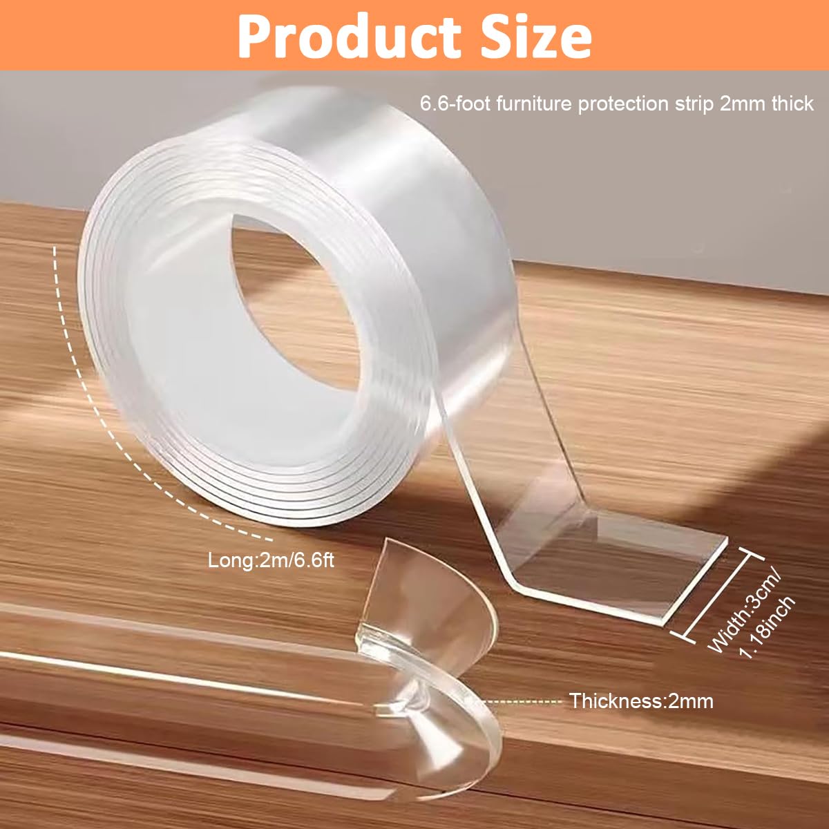 SNOWIE SOFT® 6.6ft Furniture Protector Strip 2mm Thickness Child-proof Corner Protector Strip Cuttable Transparent Silicone Self-adhesive Furniture Protector for Table Edge, Corners, Cabinet, Drawer