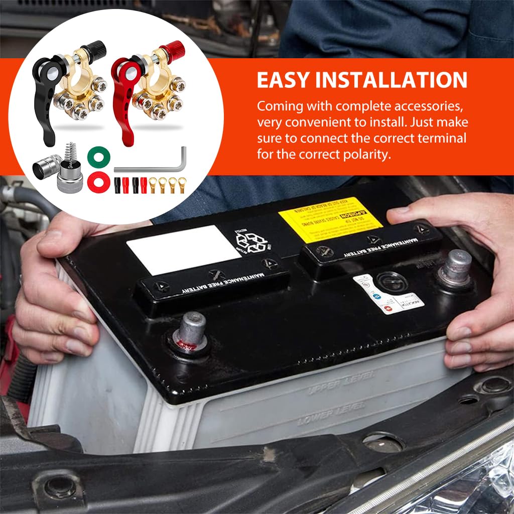 ZIBUYU Car Battery Terminal Clamp for SAE JIS A Type Posts with 4 Port Tinned Copper Connectors 2PCS