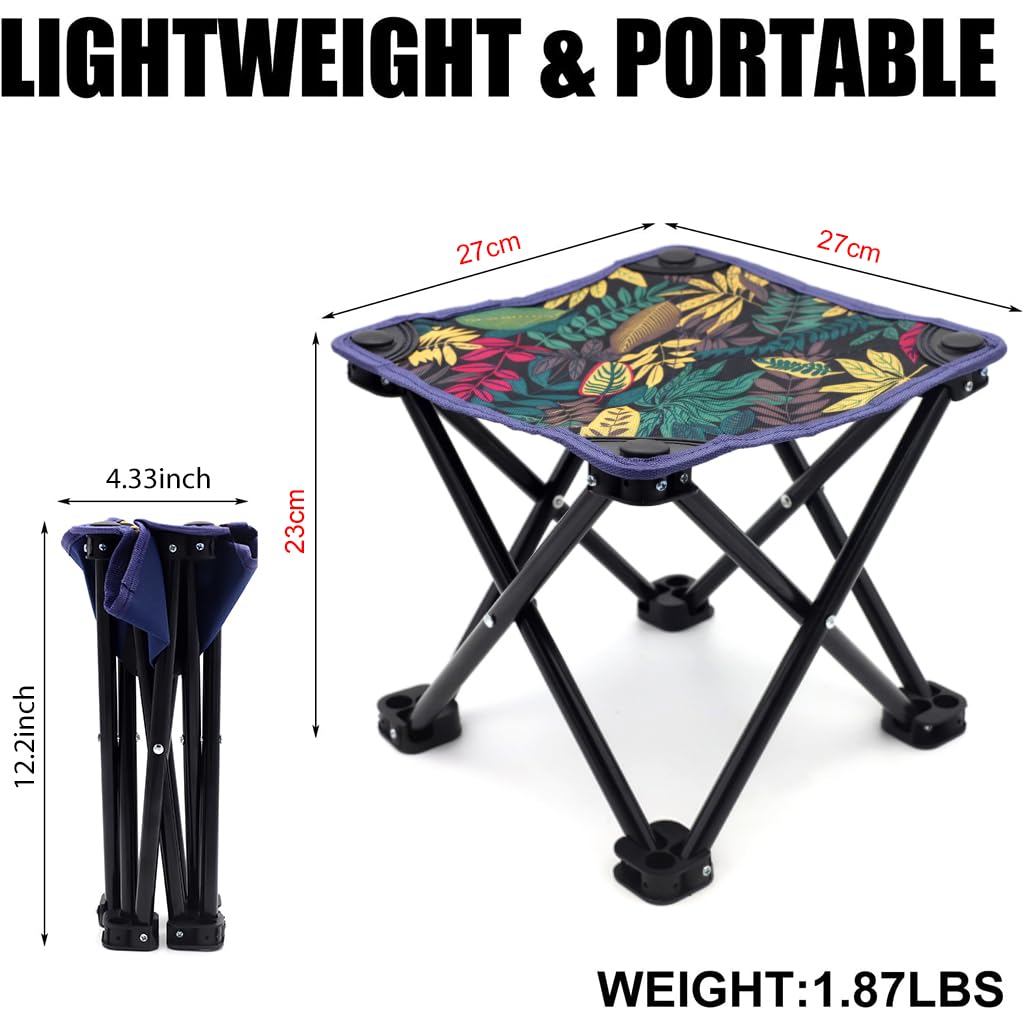 Proberos Folding Chair Stool for Camping and Fishing featuring 7 Metal Legs | 27×27×23cm Pair