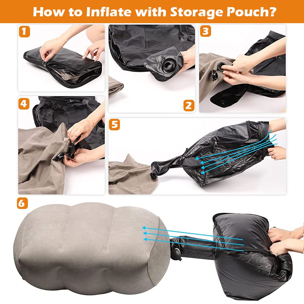 HANNEA Inflatable Travel Foot Rest Pillow for Flight and Office with Double Cap Valve | Eco PVC Flocking, 18.5×13.5×20.5 in
