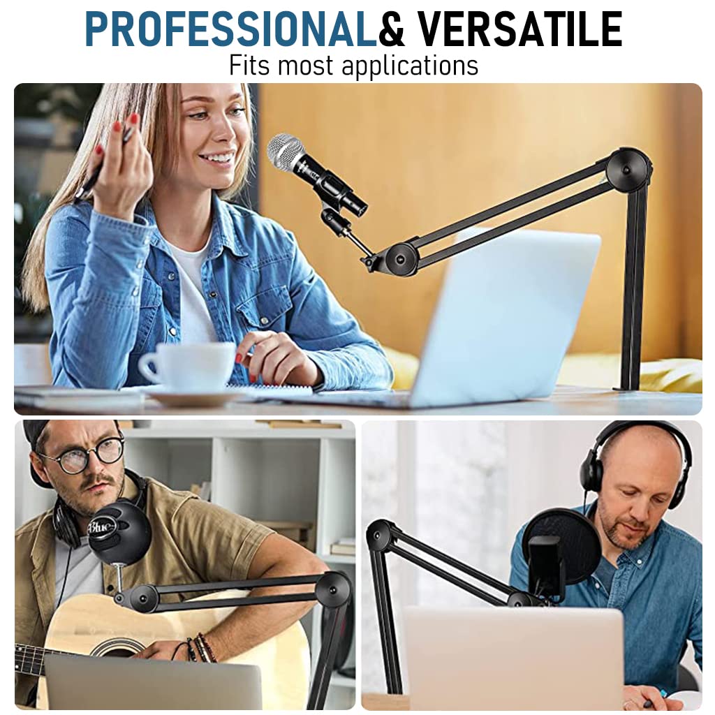 Zeitel Desk Microphone Boom Stand for Streaming and Recording with Dual-Section Arm | Steel Heavy-Duty Clamp Holds Up to 3.5 lb