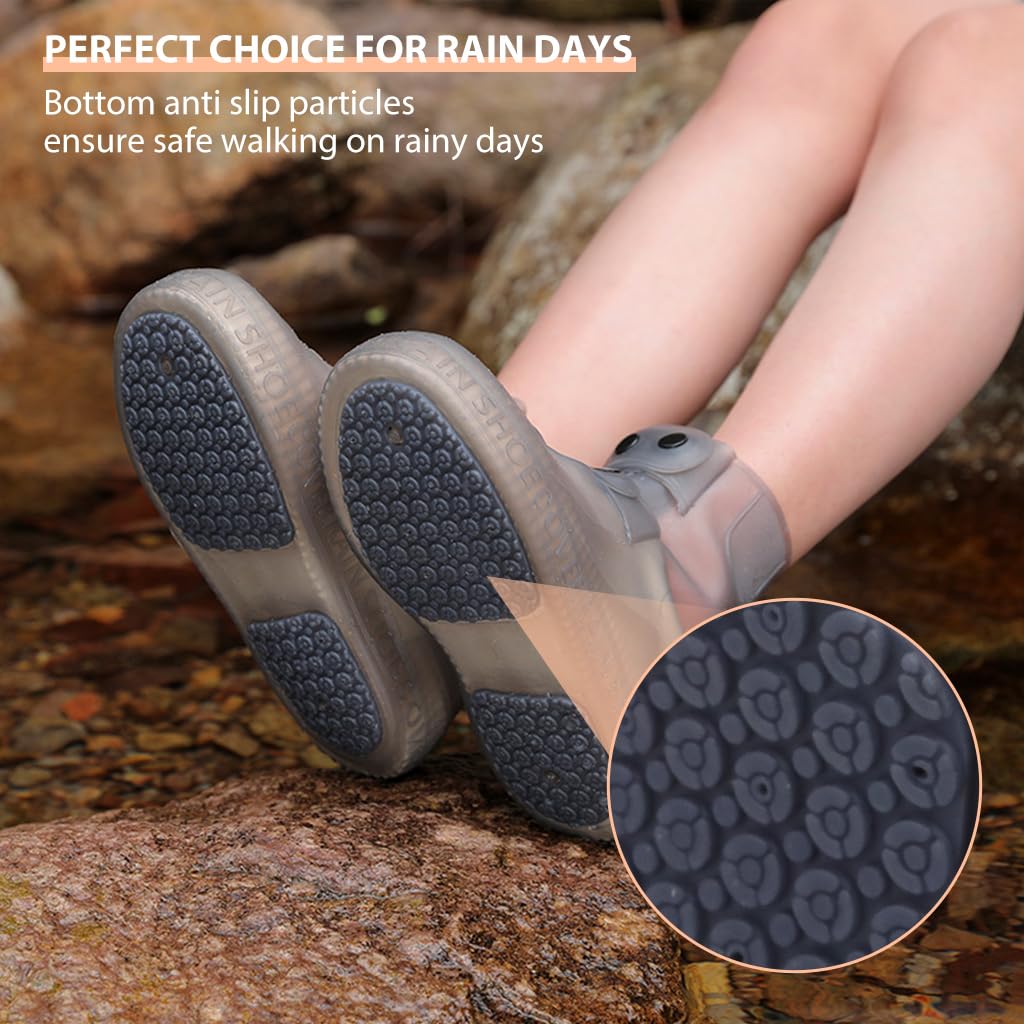 PALAY® Silicone Shoe Covers for Kids, Men, Women with Double-Breasted, Anti-Slip and Waterproof Shoe Cover, TPE Sole Wear-resistant and Reusable Shoes Cover for Rainy Season (for Size 4-5)