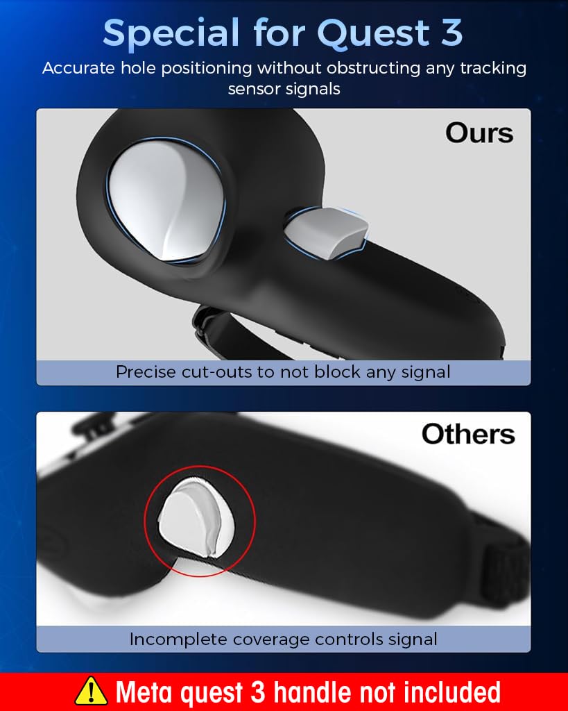 ZORBES Silicone Cover for Oculus Meta Quest 3 Controllers with Adjustable Hand Straps | Non Slip Grip and Thumbstick Caps