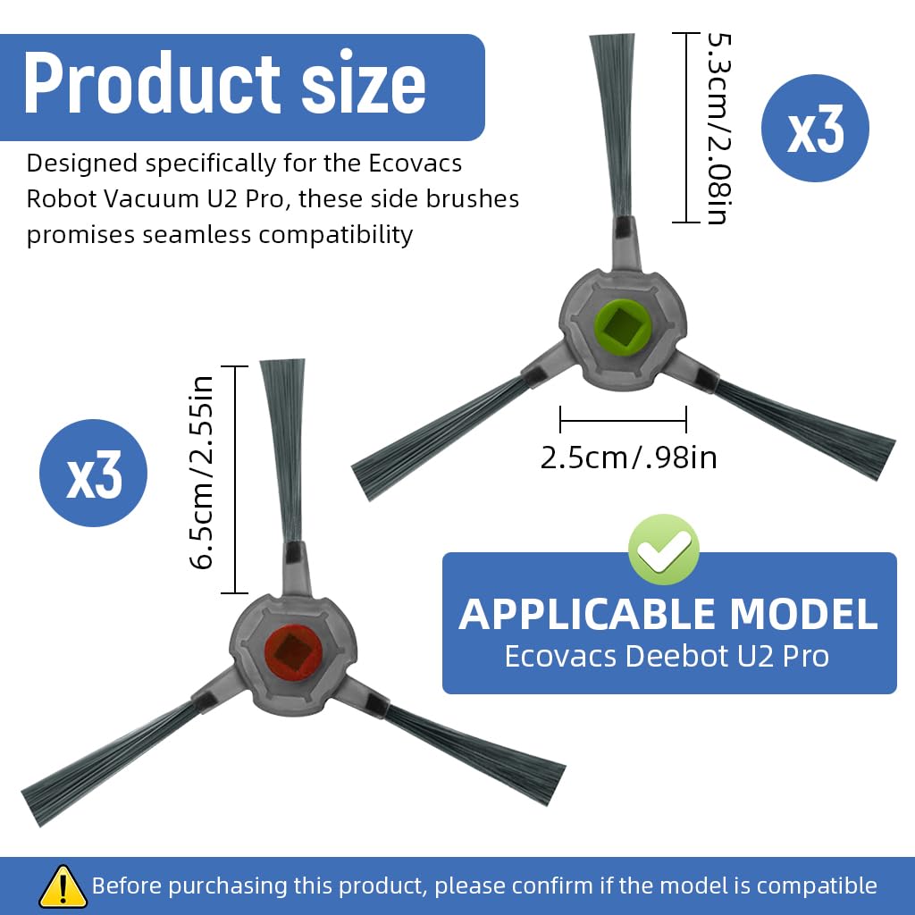 HASTHIP Side Brushes for Ecovacs Robot Vacuum U2 Pro 6pcs with Robust Nylon Bristles | Easy Snap Installation