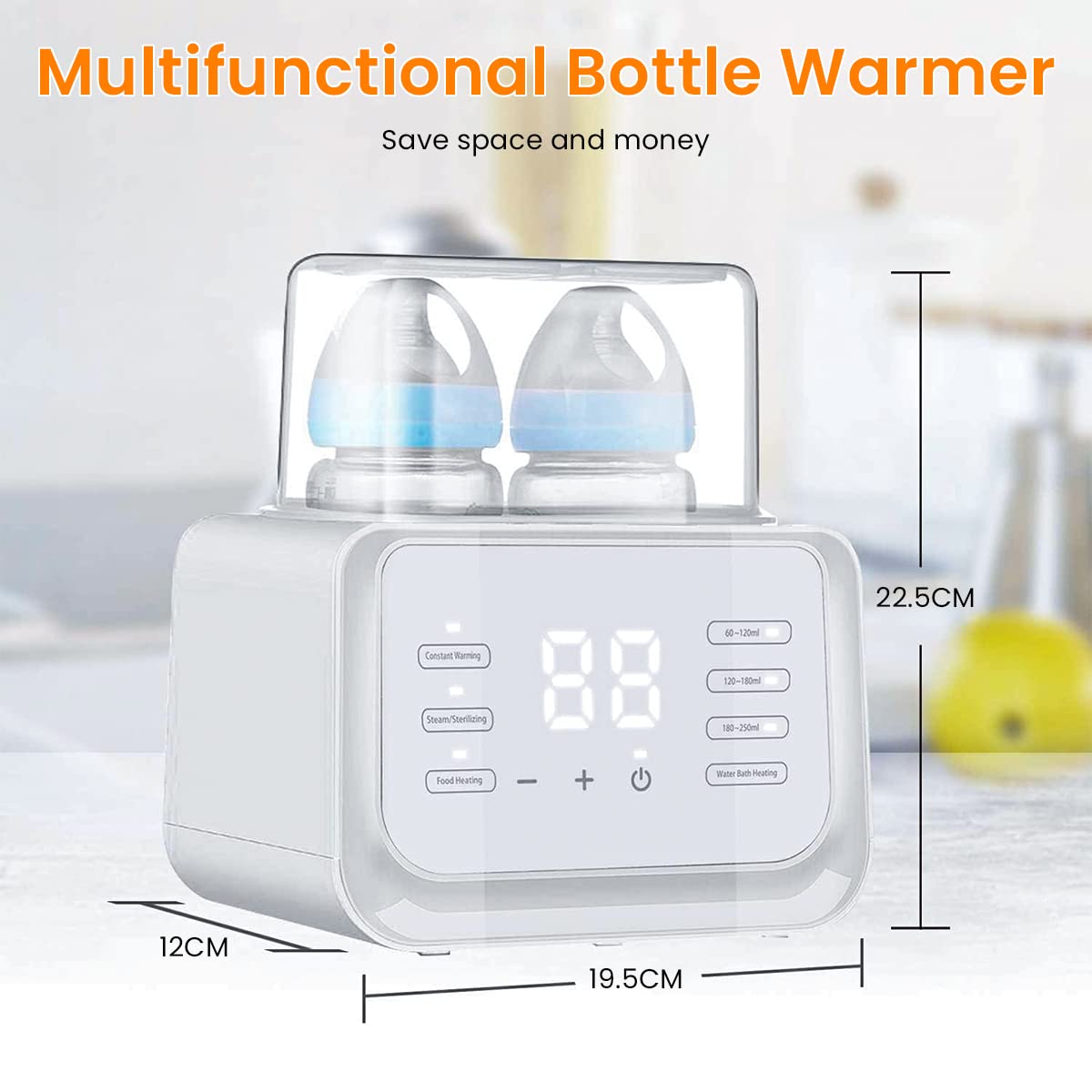 Supvox Baby Bottle Warmer for Milk Feeding with 8 in 1 Double Bottle Design | 3–7 Mins Fast Heating and 24H Keep Warm Sterilizer