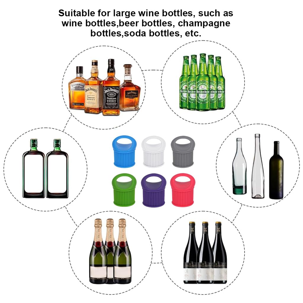 PATPAT Silicone Wine Stoppers 6Pcs Set with Easy Pull Handle and Airtight Leak-Proof Seal