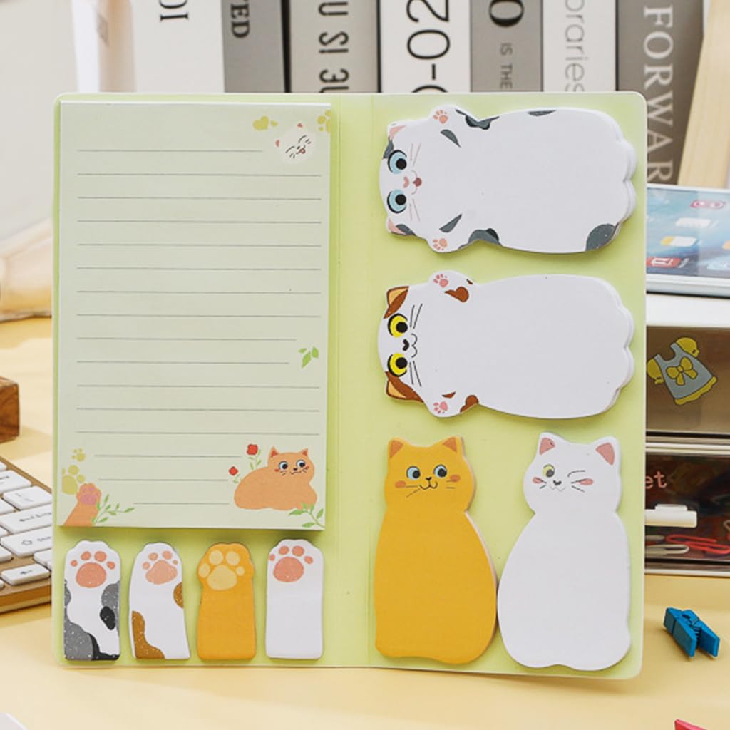 HASTHIP® Cat Sticky Notes Set - Cute Sticky Note Animal Divider Tabs Bundle Writing Memo Pads Page Marker, Sticky Notes Pads for Cat Lovers Kids School Office Home Students Supplies Gifts