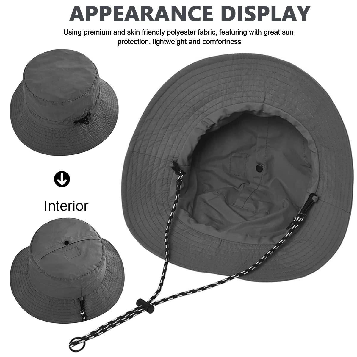 GUSTAVE Polyester Sun Hat for Hiking and Fishing with Wide Brim UPF 50 | Grey Unisex Bucket