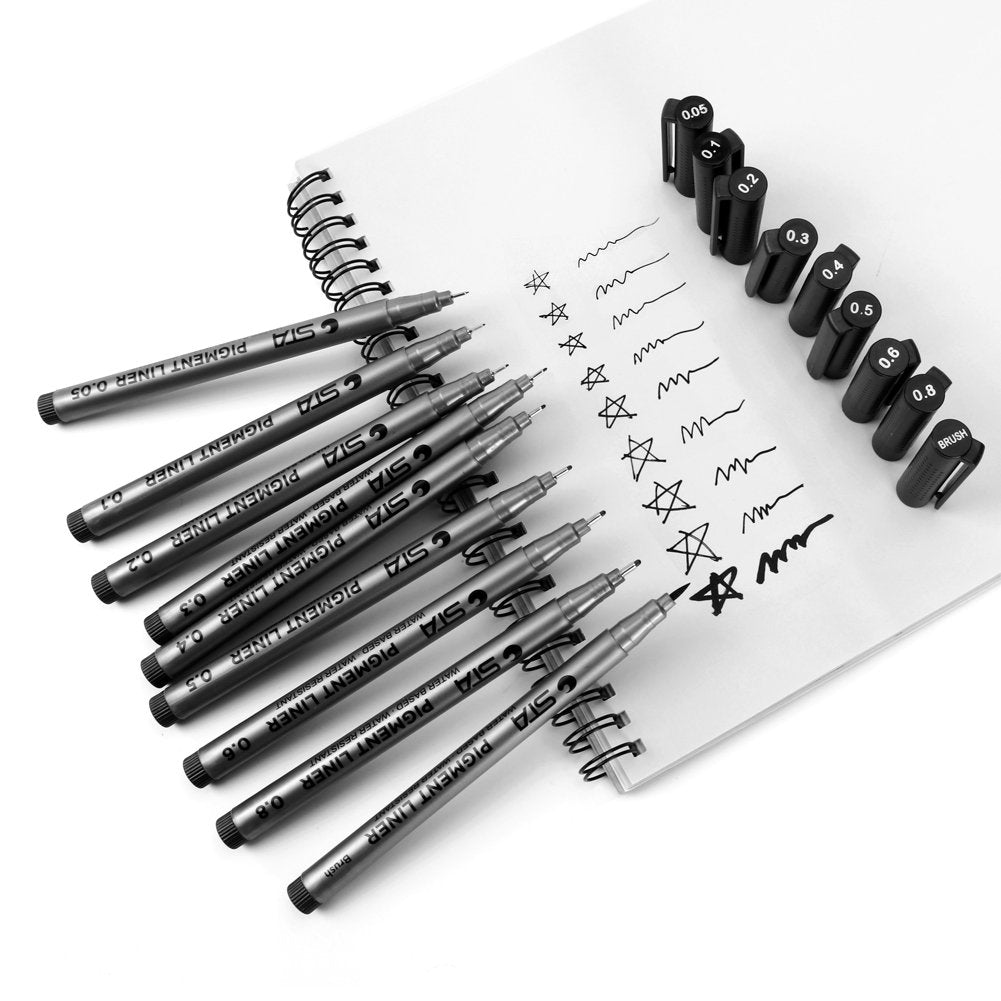 ZIBUYU® Fineliner Pen Set Micro Liner Sketch Pens for Artists Fineliner Pens for Sketching Drawing Manga Scrapbooking Office Documents Artist Sketch Pens Drawing Pens for Artists 9 Pcs