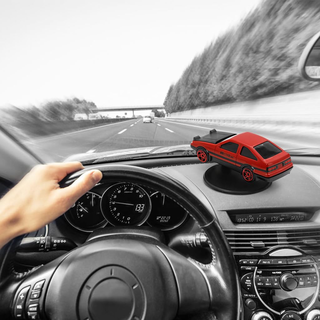 STHIRA Mini Car Model for Dashboard Decor with 2.95 in Alloy Build and Drifting Base | Red AE86 Gift
