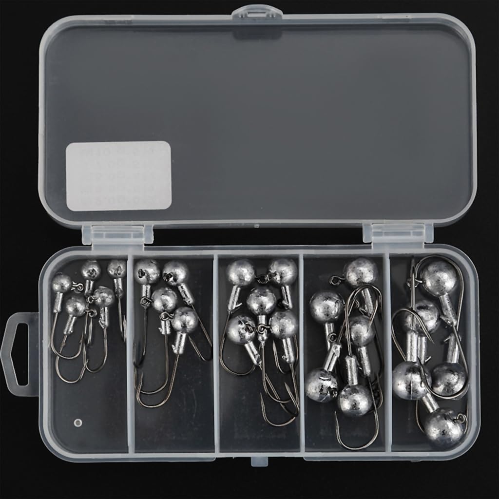 Proberos Fishing Hook Set for Freshwater and Saltwater with 25pcs and 5 Weights | Sharp Steel Round Lead Head