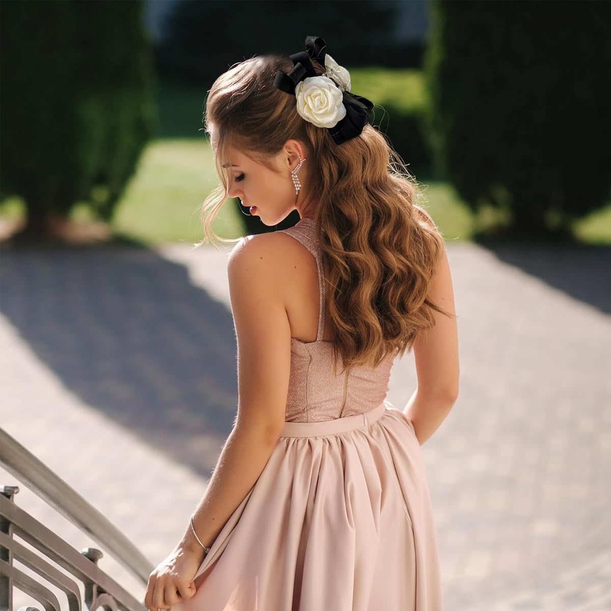 PALAY Large Bow Hair Claw Clip for Women featuring Camellia Flower Design | Elegant Black Accessory