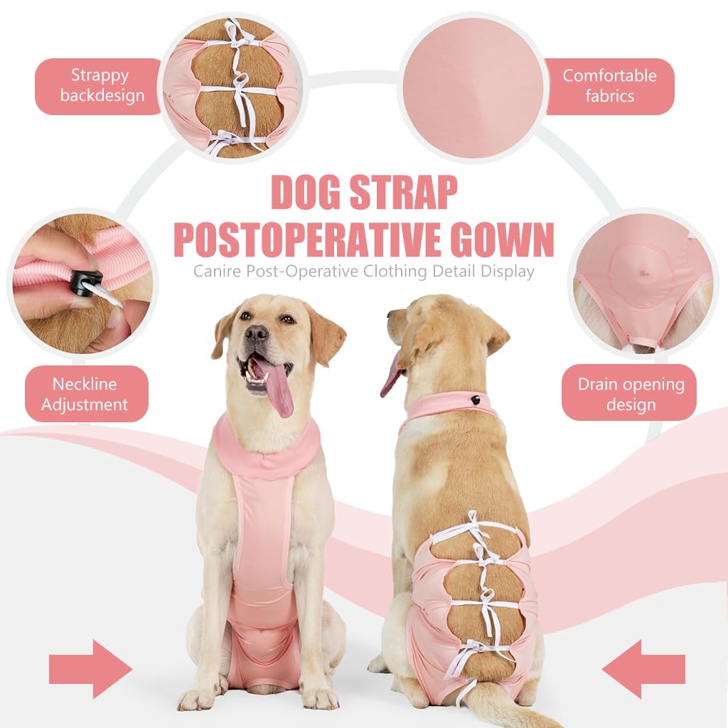 Qpets Dog Recovery Suit for Post Surgery Care featuring Strap Tying Back Design and Pink Cotton Fabric | Size L 45–55 cm Back Length