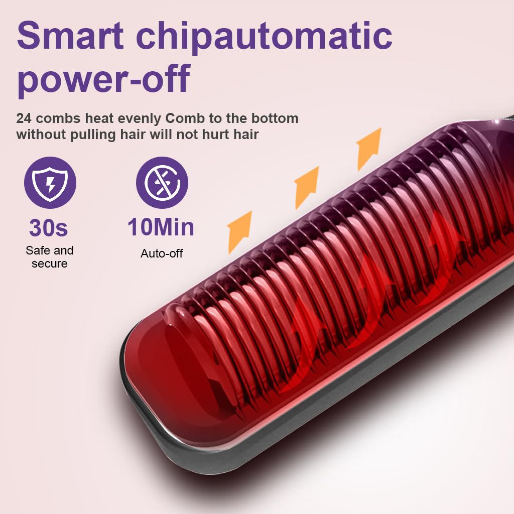 HANNEA Hair Straightener Brush with 24 Heated Teeth and PTC Heating | 80–230°C LCD Adjustable for Women