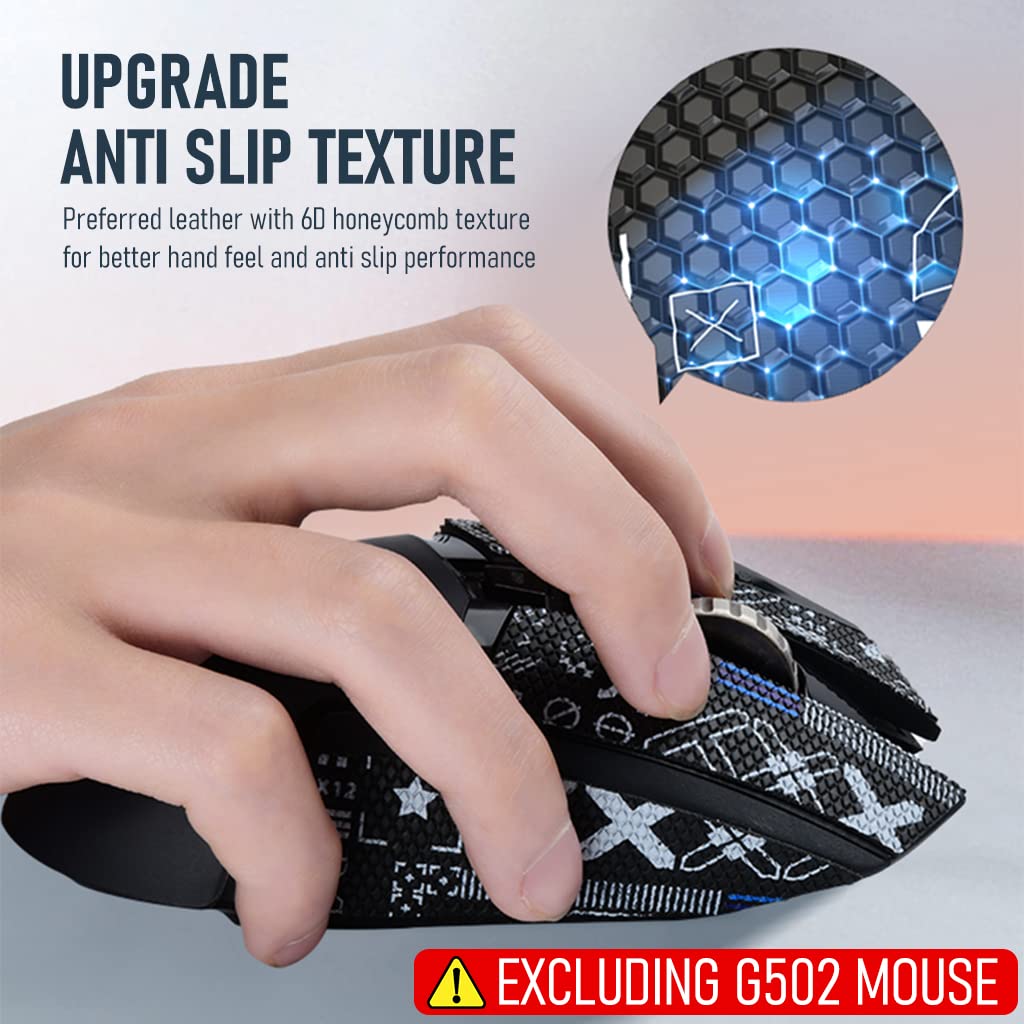 Mouse Grip Tape for Logitech G Pro Wireless featuring Pre‑Cutted Self‑Adhesive Anti‑Slip Skin | Light Black
