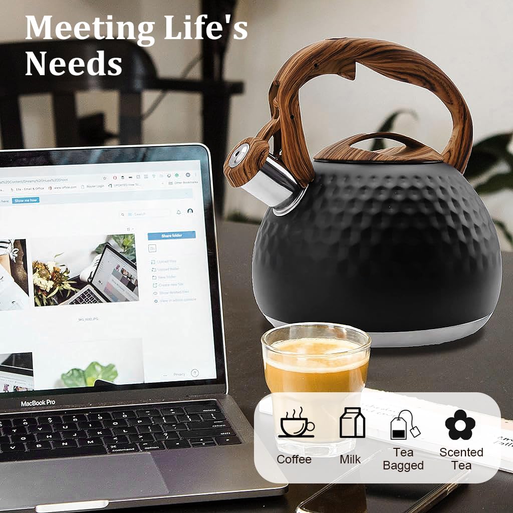 Supvox Whistling Kettle for Camping and Home Use featuring 3L Capacity and Wooden Handle | Stainless Steel Tea Pot