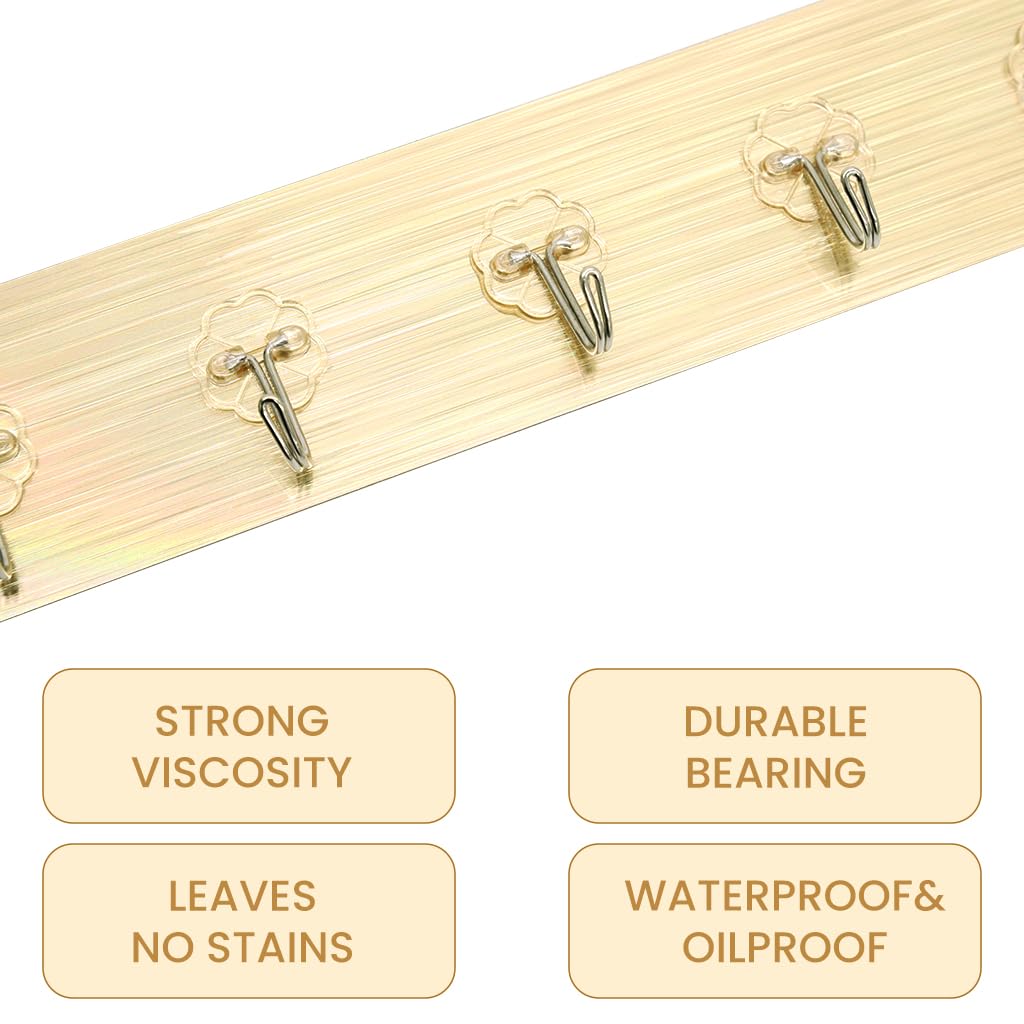 Zibuyu Adhesive Wall Hook for Bathroom and Kitchen with 6 Hooks featuring No-Drill PVC Metal Design