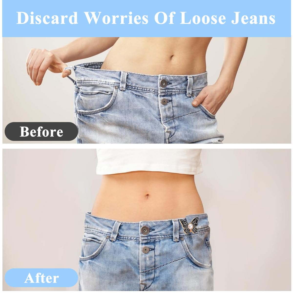 SANNIDHI Jeans Tightening Clips for Waist Adjustment featuring Butterfly Design | 4 Pairs