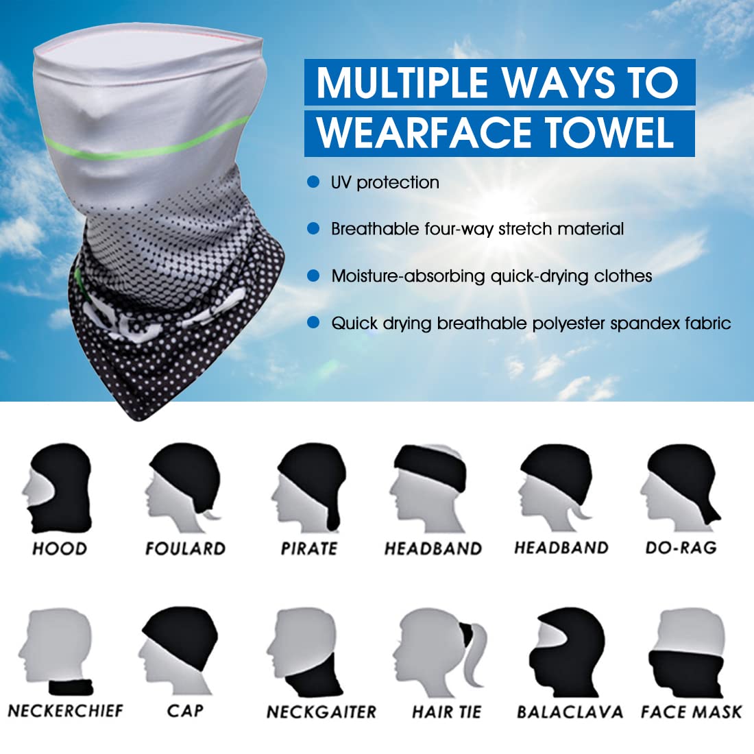 Zibuyu Sun Protection Arm Sleeves for Outdoor Sports with UPF 50 UV Shield and Bandana Combo | Icy Silk Lycra for Men and Women