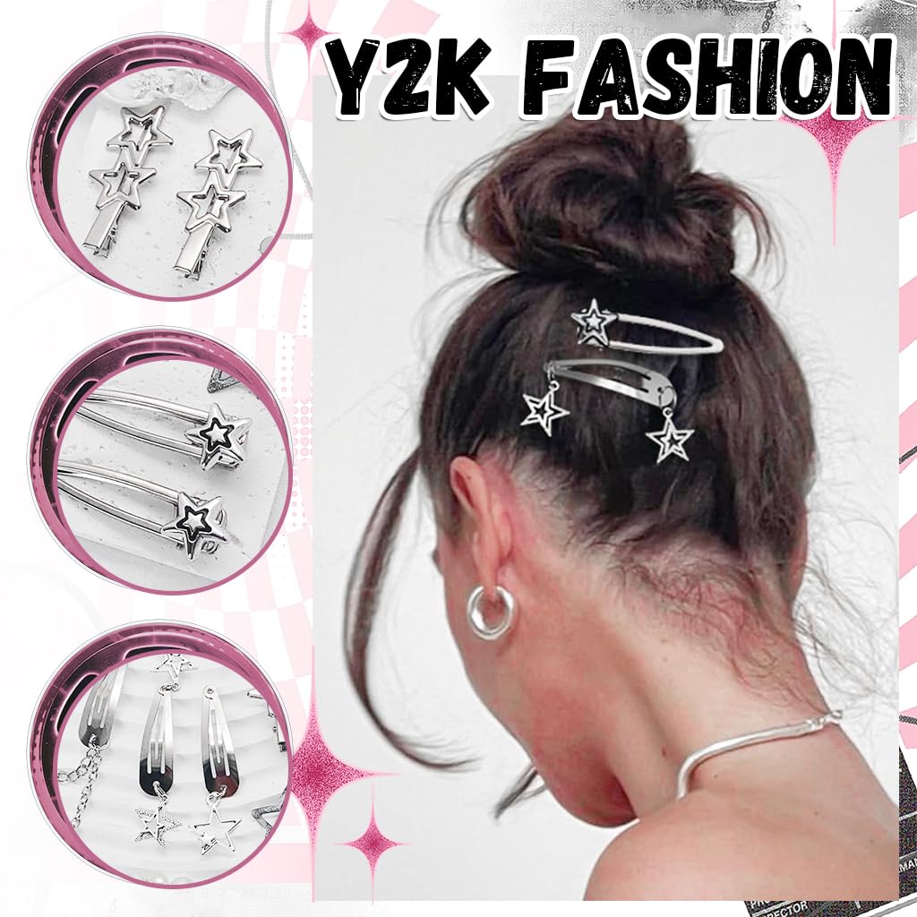 MAYCREATE Hair Clips for Girls with Metal Star Pins Y2K Accessories | 30PCS Fashion Set