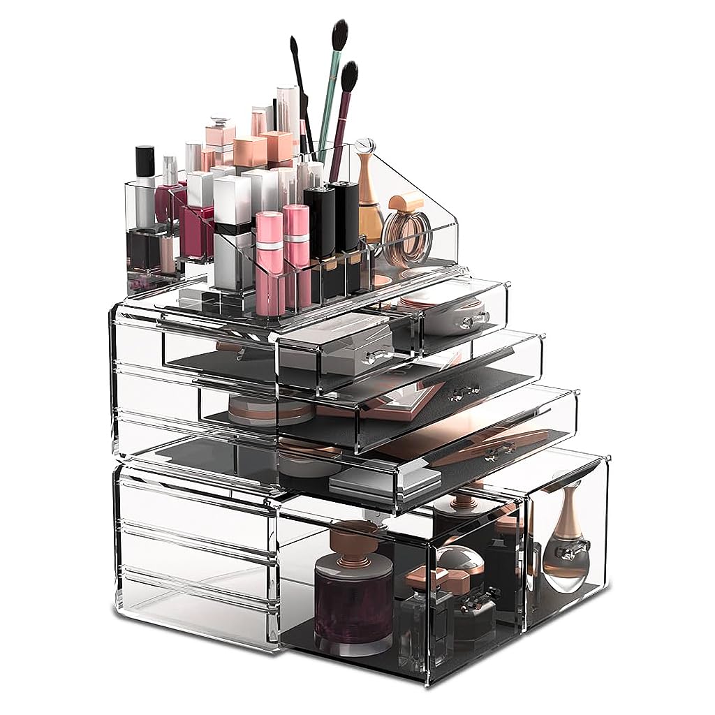 MAYCREATE® Dressing Table Organizer Desk Organizer Set of 3Pcs Stackable Makeup Organizer Stylish Transparent Acrylic Desk Organizer for Makeups Tools, Lipsticks, Scrapbooking, Stationeries