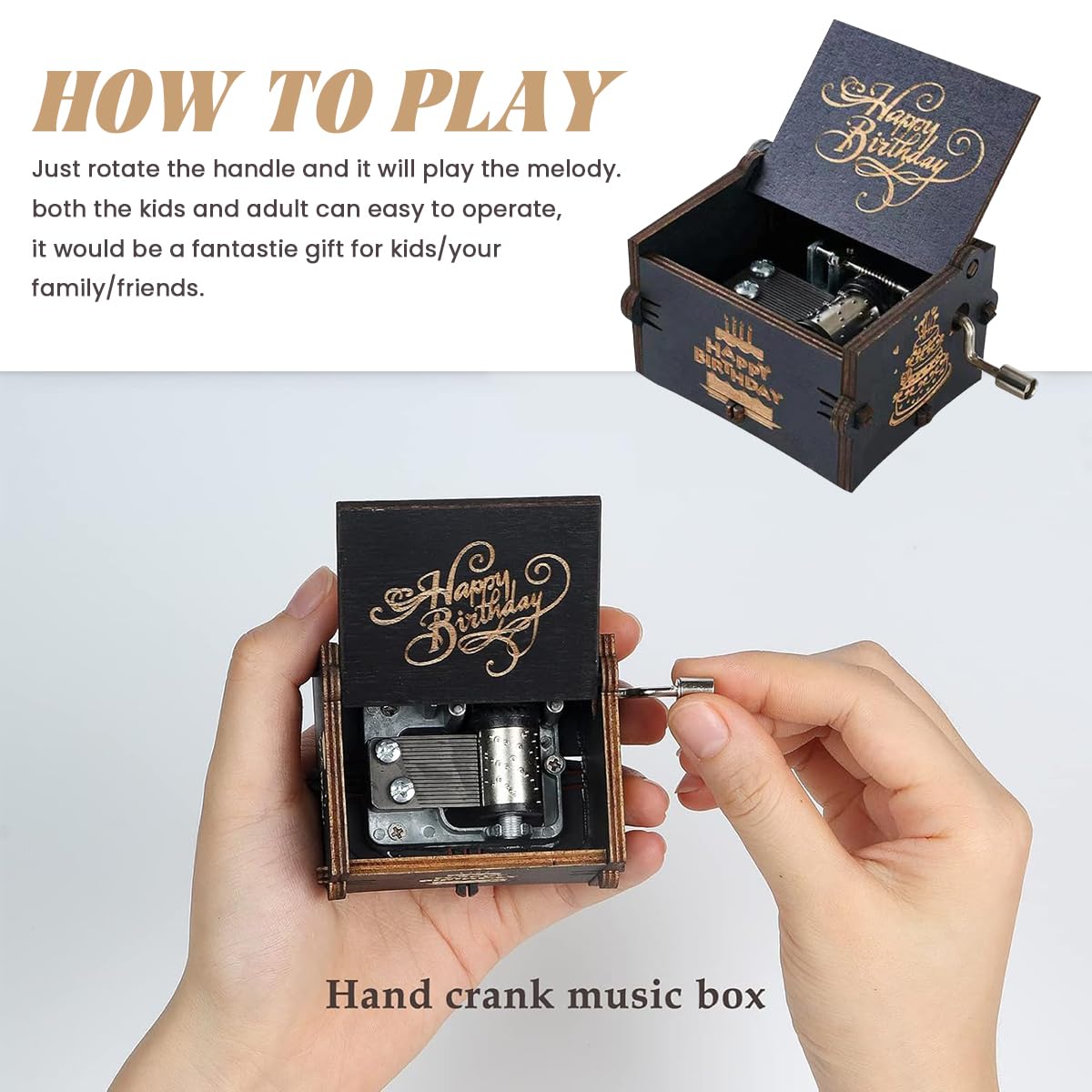 PATPAT Wooden Music Box for Birthday Gift featuring Hand Crank Mechanism and 6.4x5.2x4.2cm Size