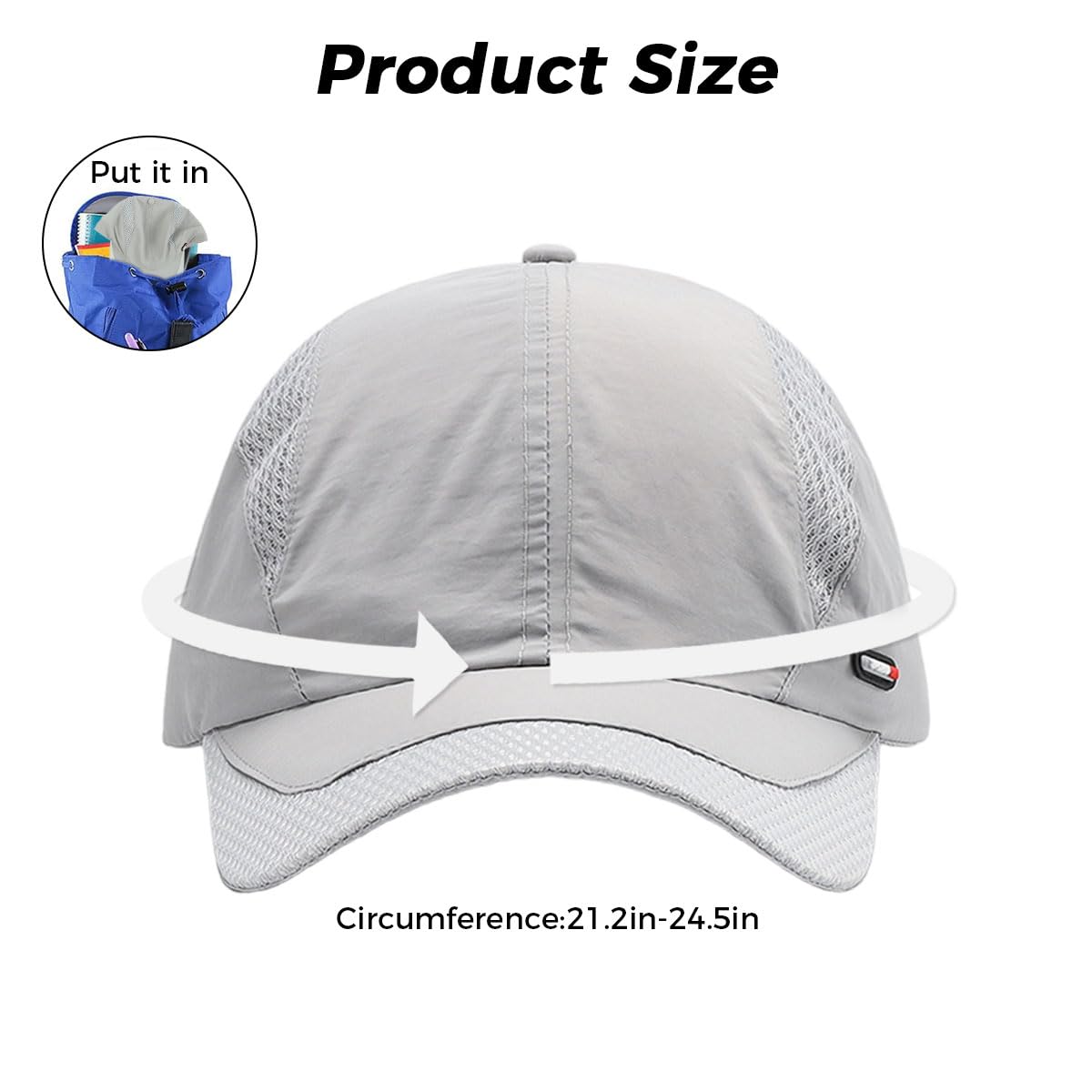 GUSTAVE Caps for Men for Golf and Outdoor Sports with Alloy Closure 22.1–24.4 in Fit | Breathable Cotton UV Protection Grey