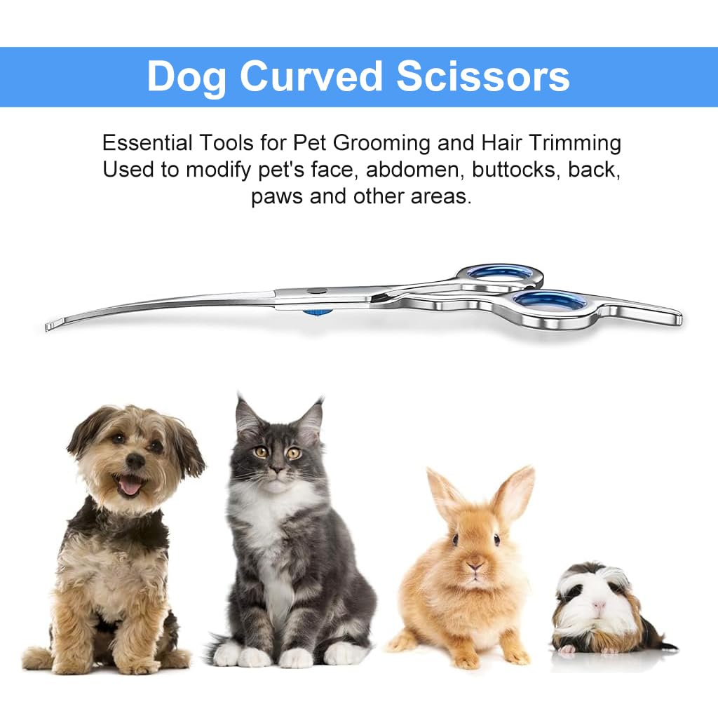 ZIBUYU Dog Grooming Scissors for Cat Face and Paw Trimming featuring 6 in Curved Stainless Steel Blades