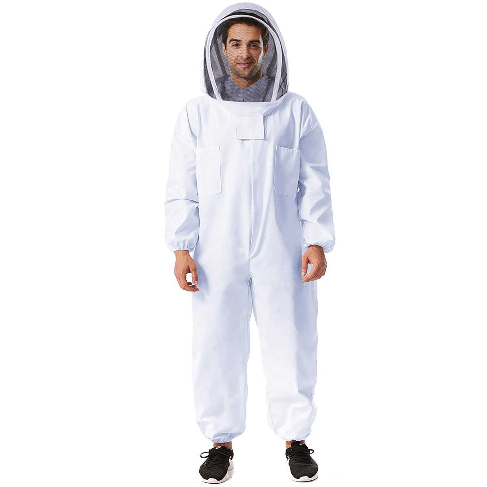 HASTHIP Bee Suit with Protective Mesh Face Cover Hood Zip Up Long Sleeve Jumpsuit Breathable Outdoor Summer Bee Suit for 175-185cm Height Adult