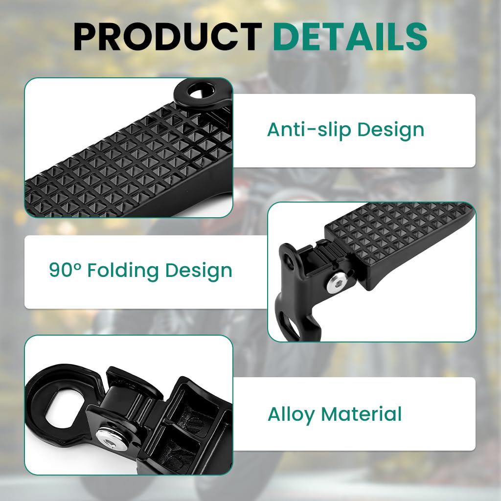 STHIRA Folding Rear Passenger Footrests for Scooter with Anti Slip Texture 76x37mm | Aluminum Alloy 2Pcs