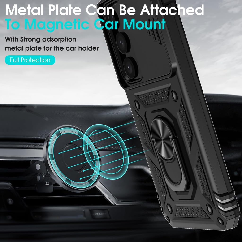 ZORBES Phone Case for Samsung Galaxy S24 6.2 in with Sliding Camera Cover and Magnetic Kickstand | TPU and PC Shockproof Protection