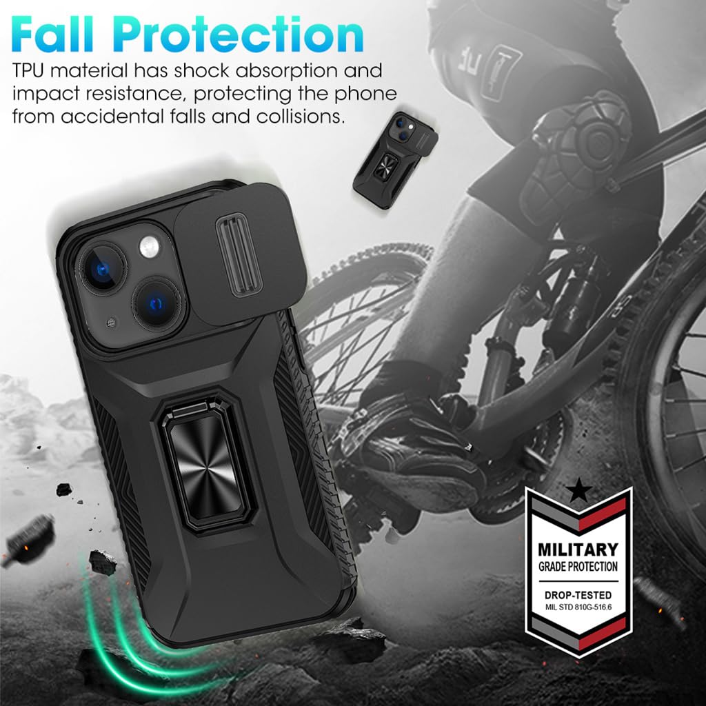ZORBES Case for iPhone 15 Plus 6.7 inch with Kickstand and Slide Lens Cover | Shockproof Silicone Edge Protection