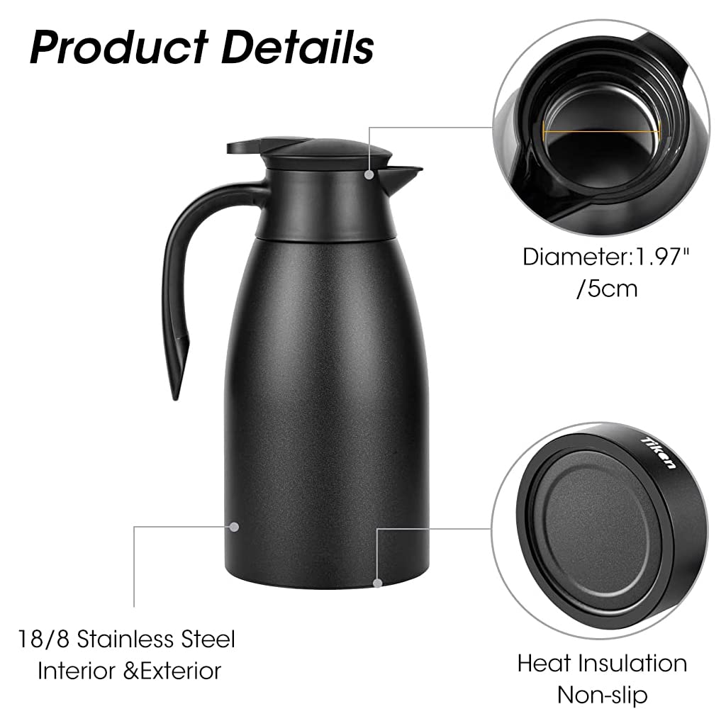 HASTHIP Thermal Flask for Hot and Cold Drinks featuring 304 Stainless Steel Liner 2L | Black