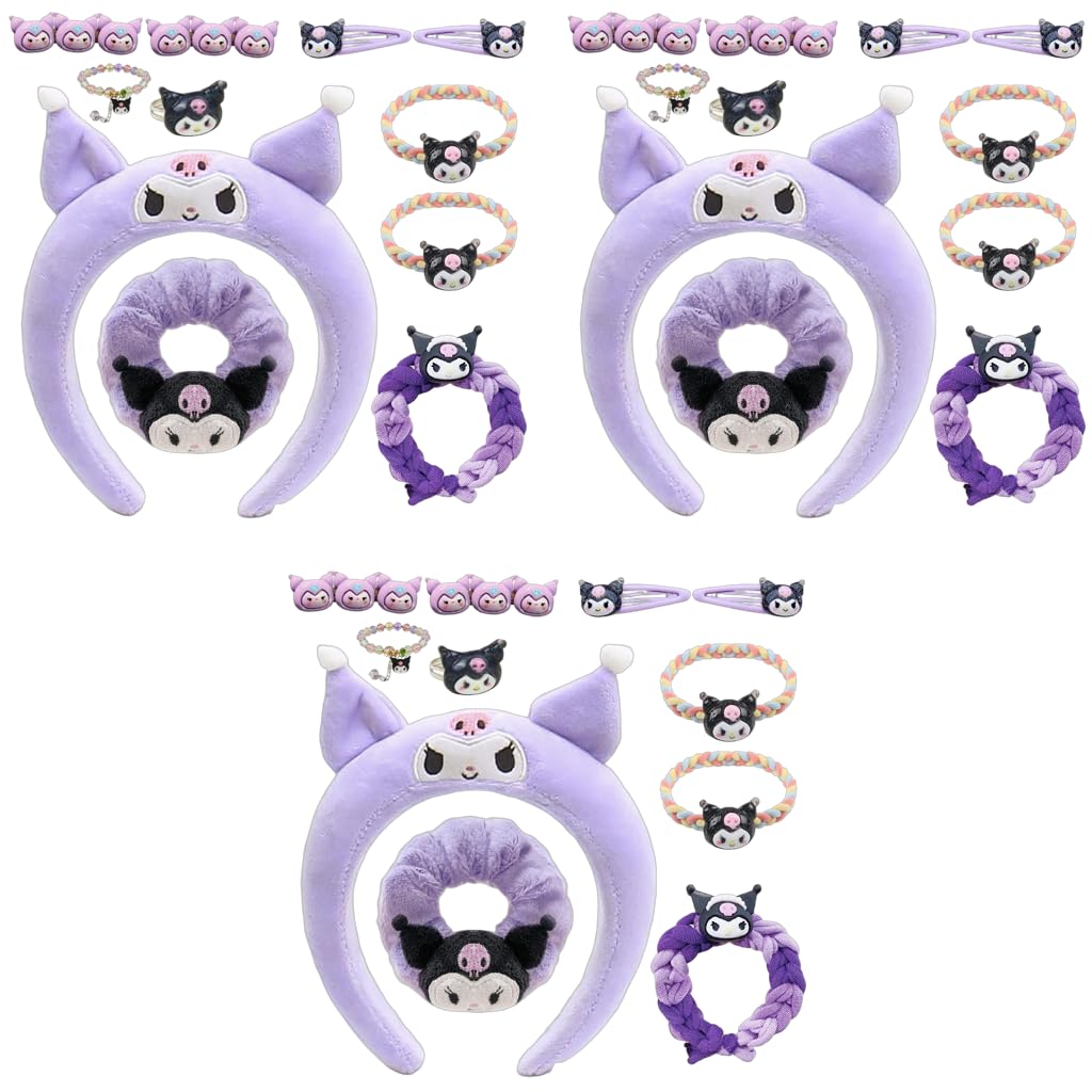 ZIBUYU Kuromi Hair Accessories Set for Girls with 30 Pcs Clips Rings and Headband | Ideal Gift