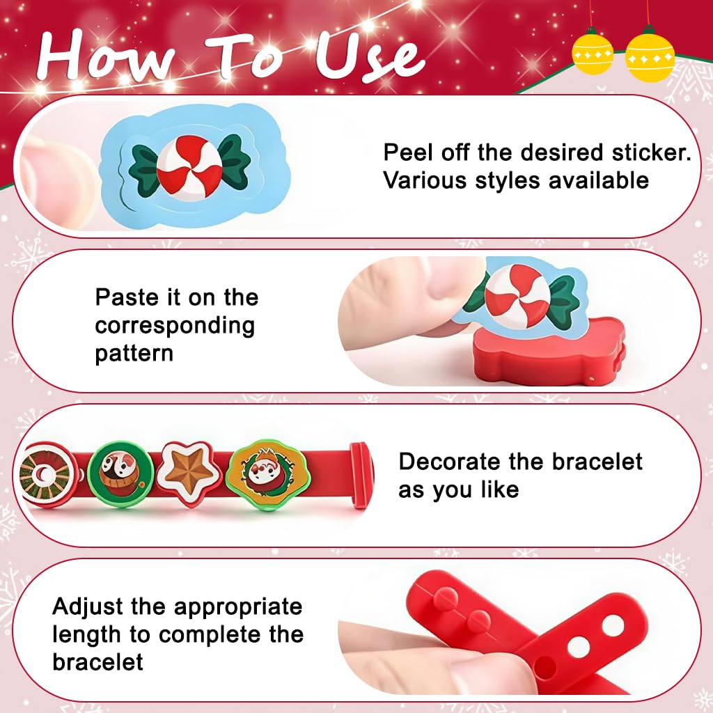PATPAT DIY Christmas Bracelet Kit for Kids with Rubber Bands and Cartoon Charms | Fun Holiday Craft Gift