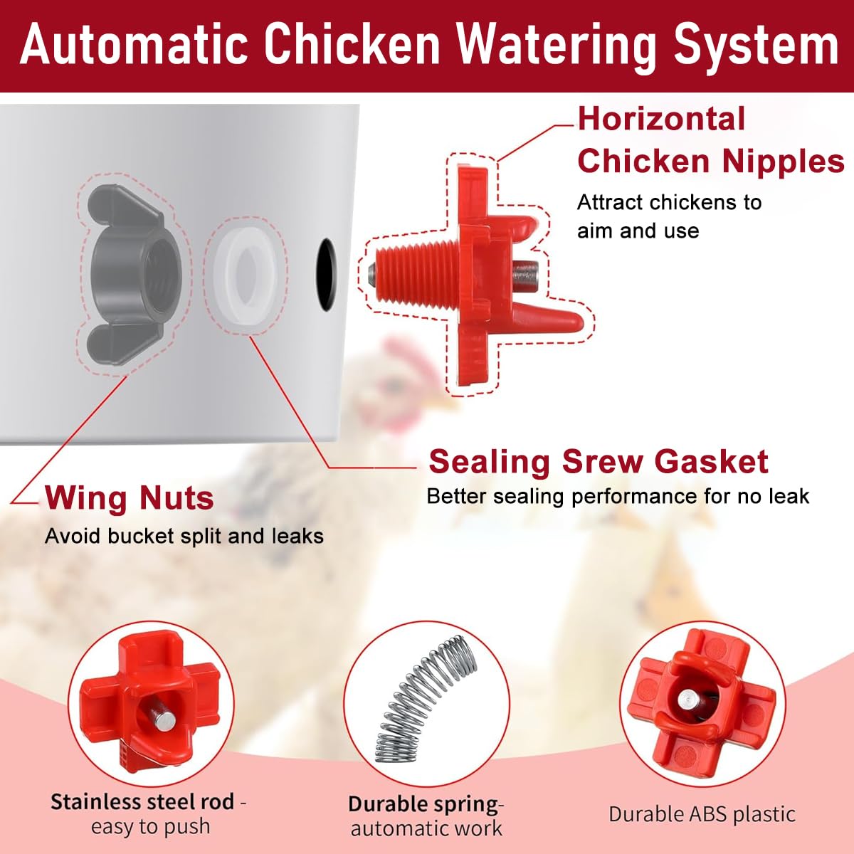ORTIZA Chicken Water Feeder Kit 12Pcs for Poultry with Nipple Waterer System | Easy Clean Drinker