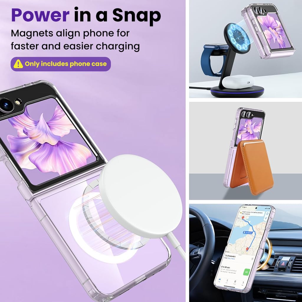 ZORBES Galaxy Z Flip 7 Case with 180° Flexible Hinge Protection and Folding Kickstand | Clear and Matte PC Cover in Purple