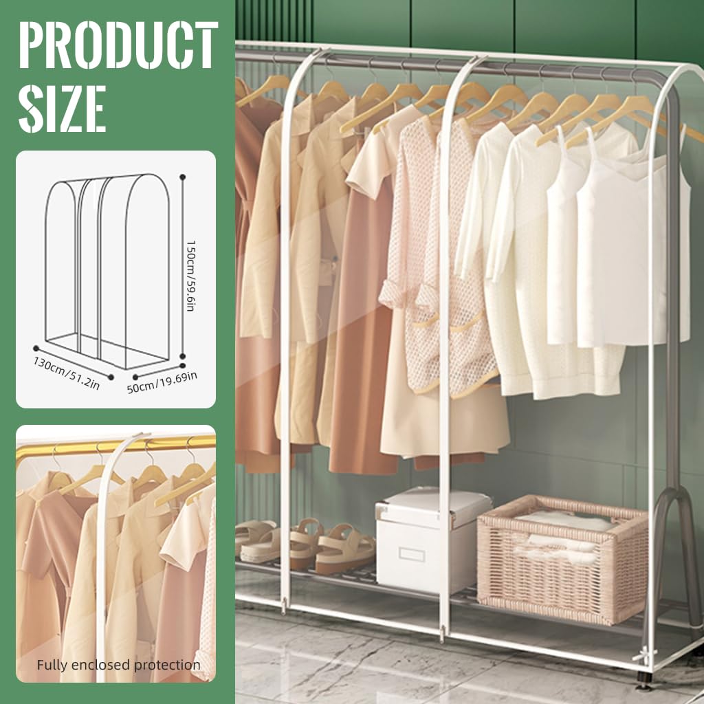 Supvox Garment Rack Cover for Clothing Storage with Zip Up Design 130x50x150cm PEVA Transparent Protection